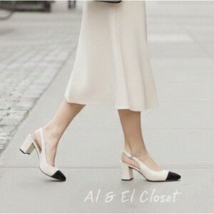 Veronica Beard Cecile 60 Ivory Croc Slingback Heels with Black Cap Toe  9.5 NWB